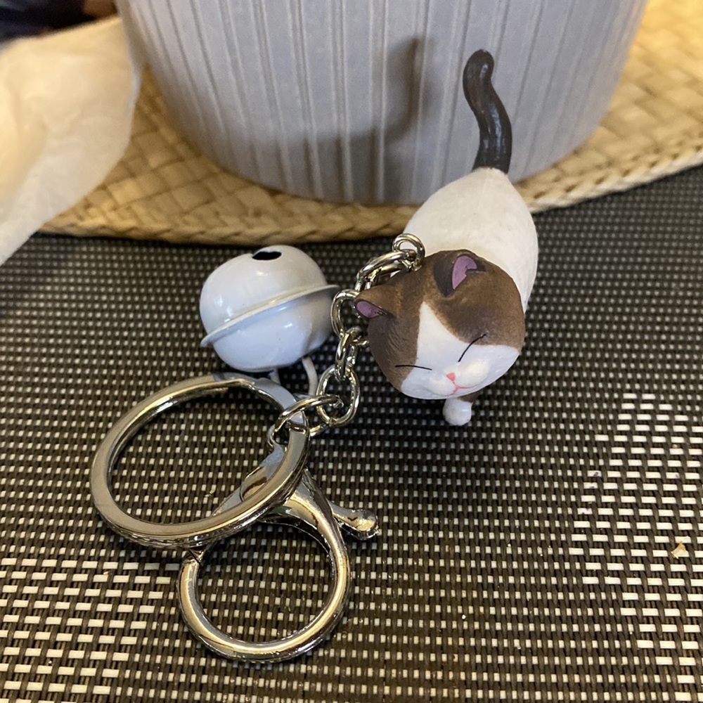 Adorable boy Siamese cat keychain with keyring and lobster clasp